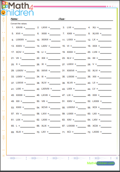 Roman Numerals Worksheets 3rd Grade