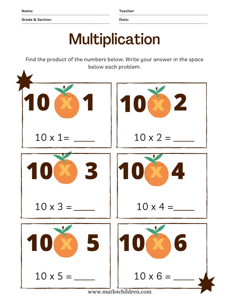 Table 10 Multiplication Worksheet
