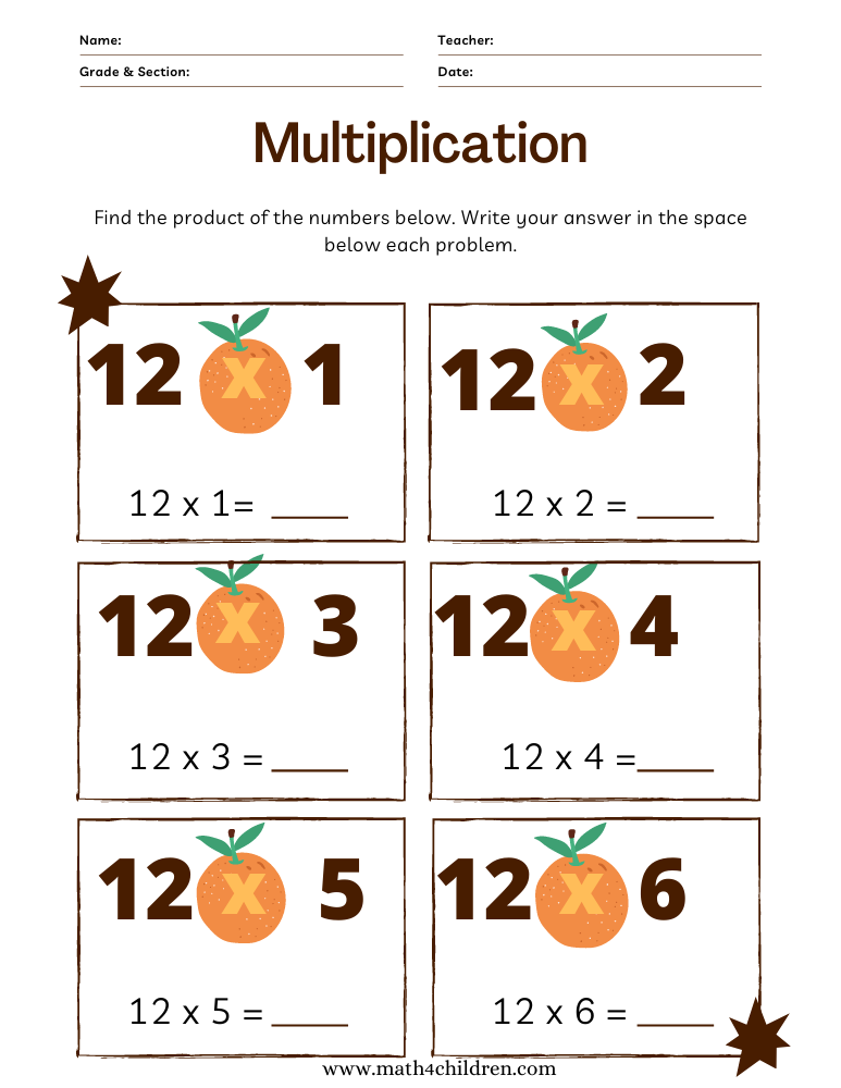 1 to 12 times table worksheet
