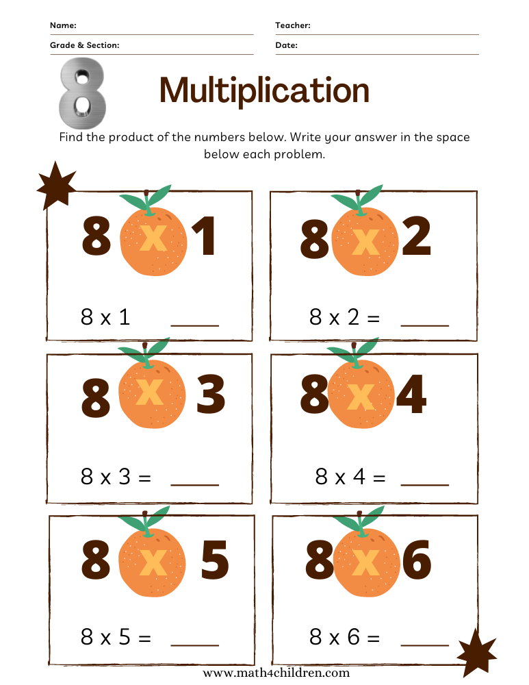 multiplication 8 times table worksheet