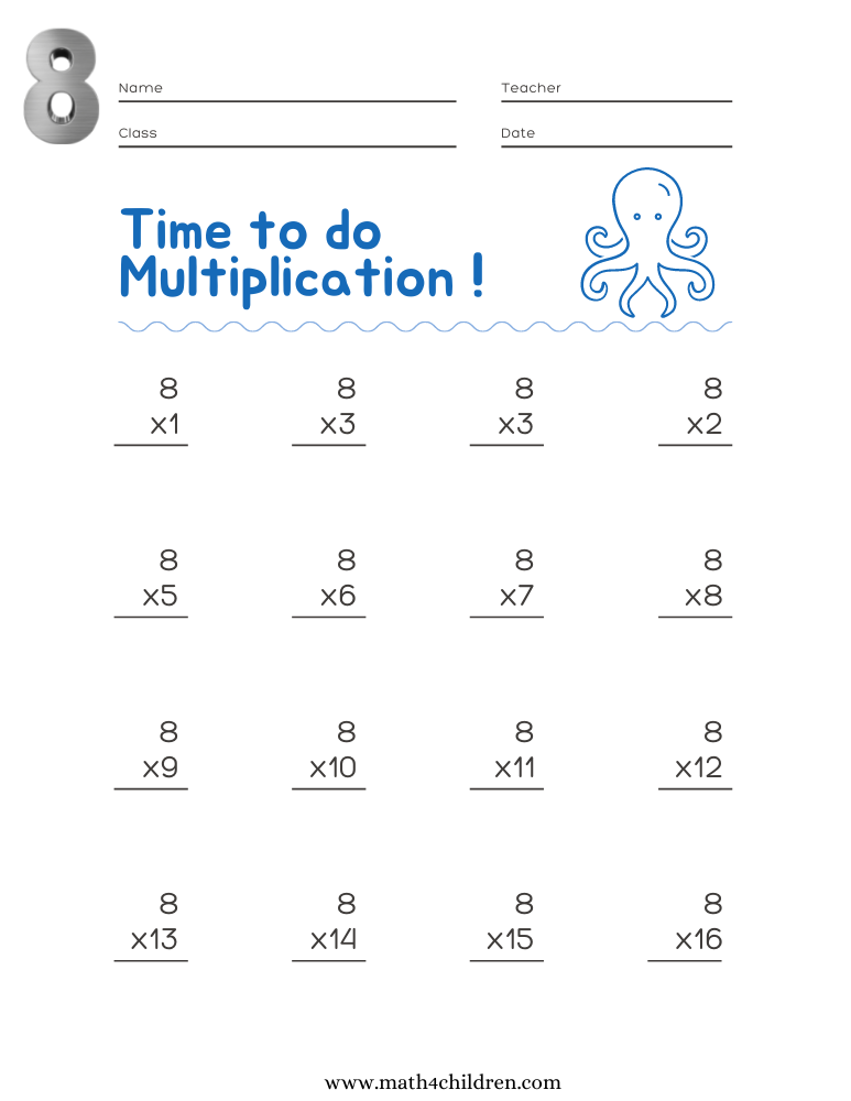 Multiplication Worksheets X8