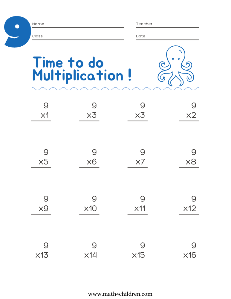 multiplication worksheet 9 times tables