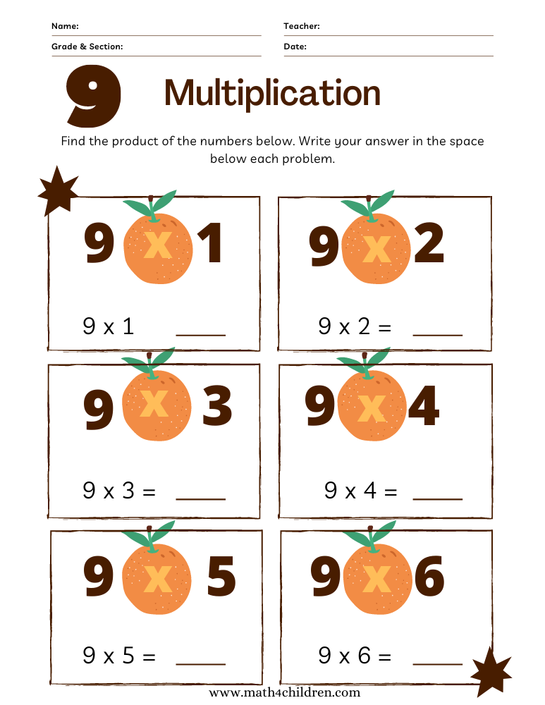 multiplication worksheet 9 times tables