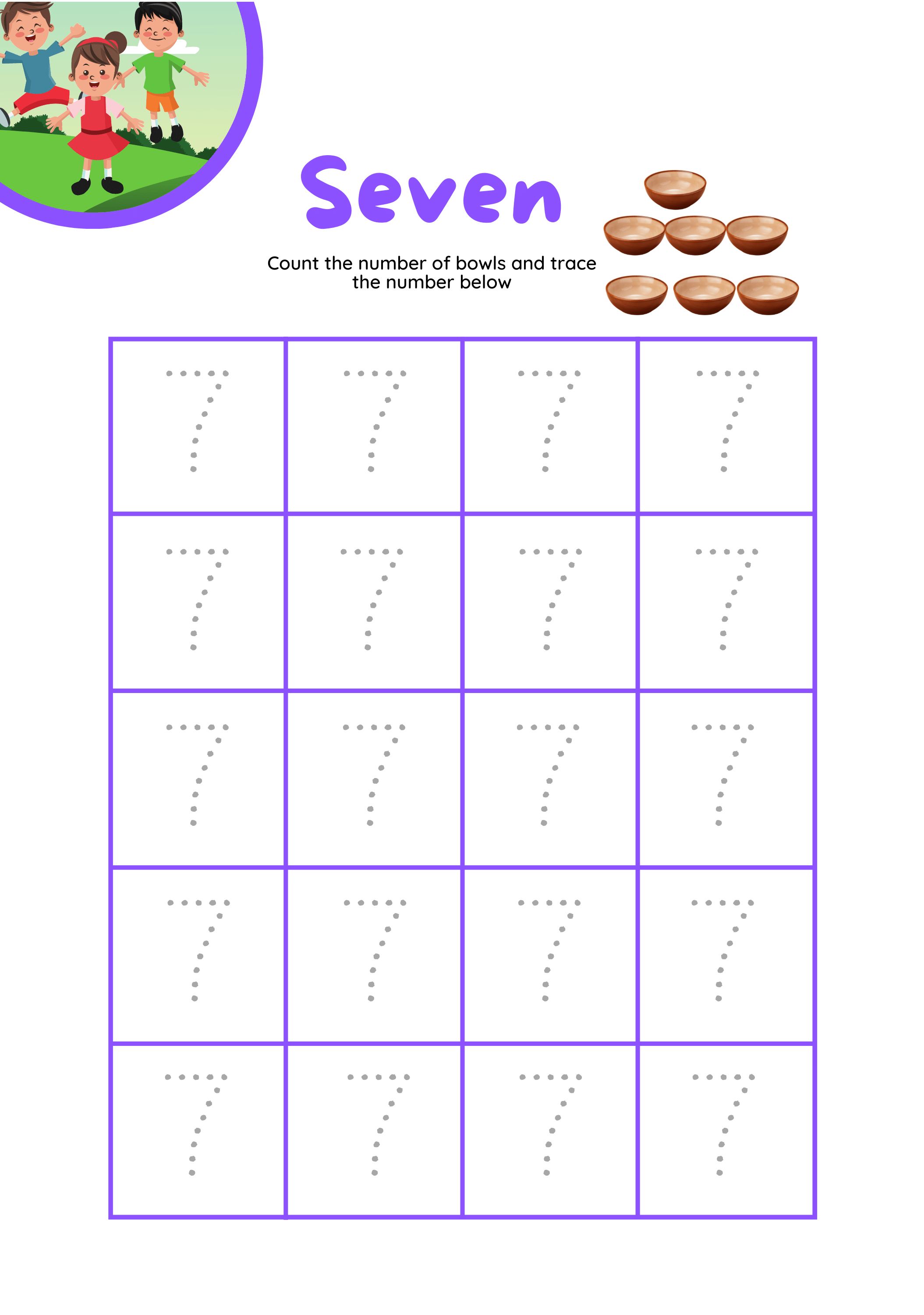 Tracing Number 7 Worksheets For Kindergarten